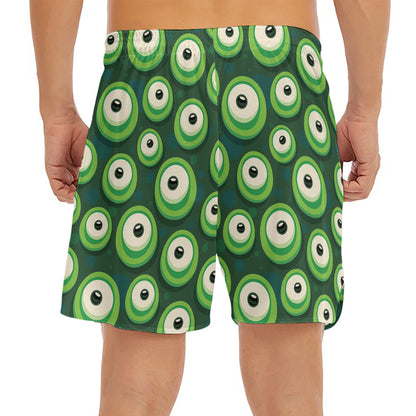 Monster Eyes Pattern Print Men's Split Running Shorts