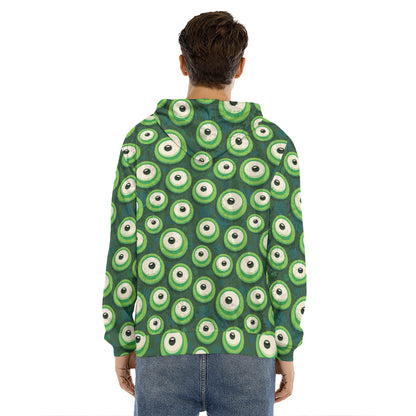 Monster Eyes Pattern Print Men's Velvet Pullover Hoodie