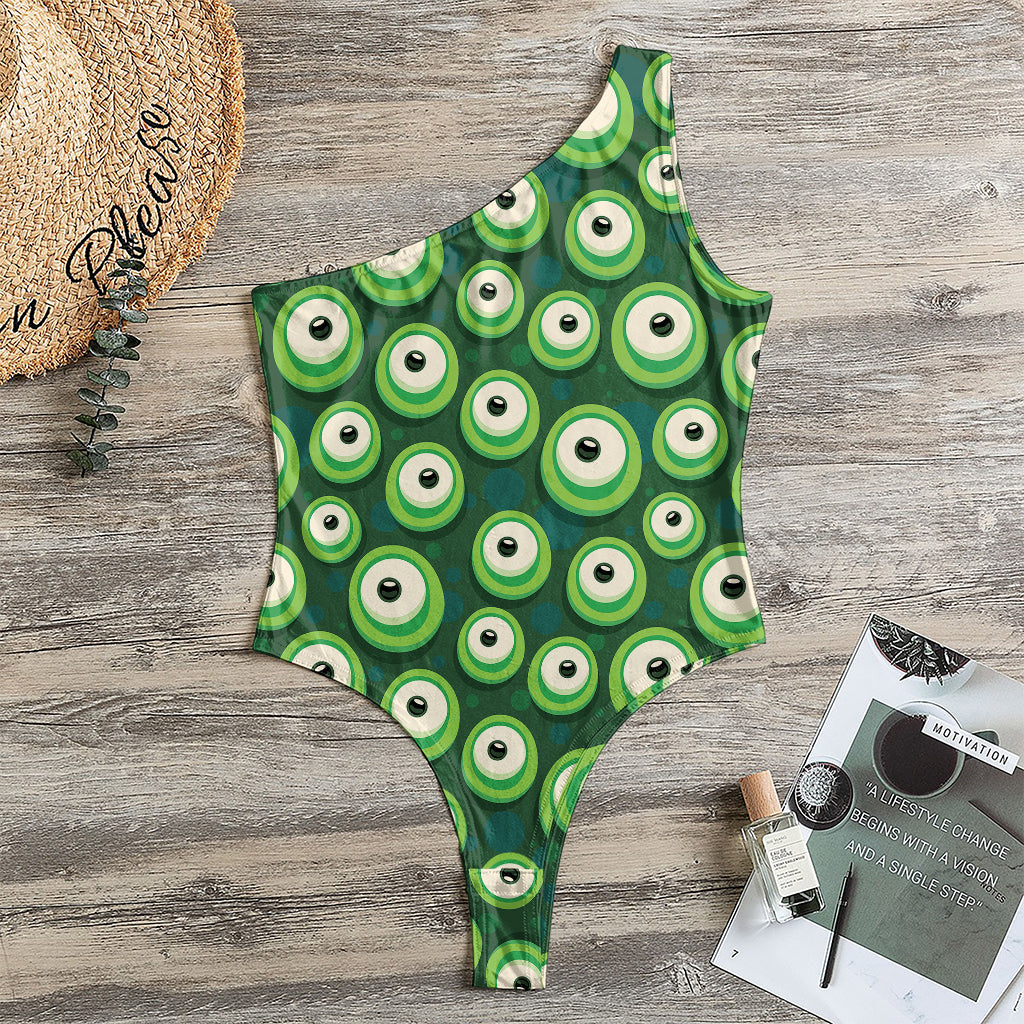 Monster Eyes Pattern Print One Shoulder Bodysuit