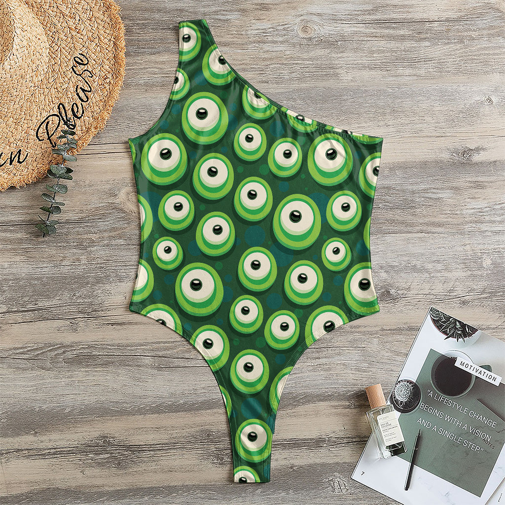 Monster Eyes Pattern Print One Shoulder Bodysuit