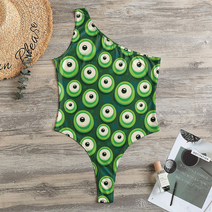 Monster Eyes Pattern Print One Shoulder Bodysuit