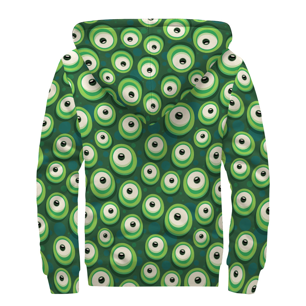 Monster Eyes Pattern Print Sherpa Lined Zip Up Hoodie