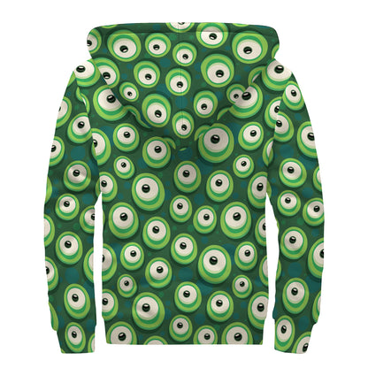 Monster Eyes Pattern Print Sherpa Lined Zip Up Hoodie