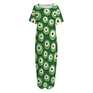 Monster Eyes Pattern Print Short Sleeve Long Nightdress