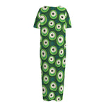 Monster Eyes Pattern Print Short Sleeve Long Nightdress