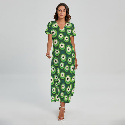 Monster Eyes Pattern Print Short Sleeve Maxi Dress