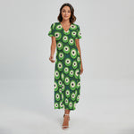 Monster Eyes Pattern Print Short Sleeve Maxi Dress