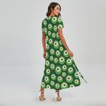 Monster Eyes Pattern Print Short Sleeve Maxi Dress