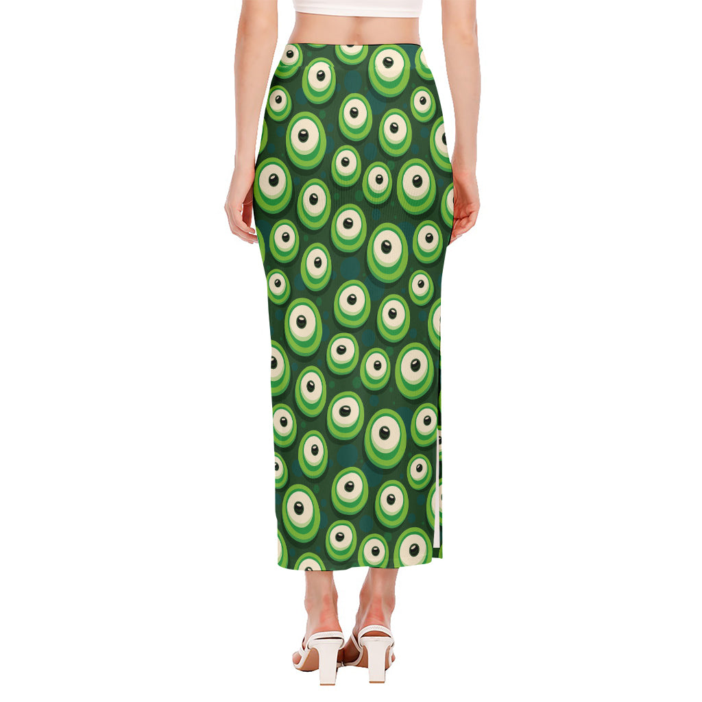 Monster Eyes Pattern Print Side Slit Maxi Skirt