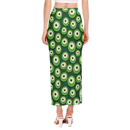 Monster Eyes Pattern Print Side Slit Maxi Skirt