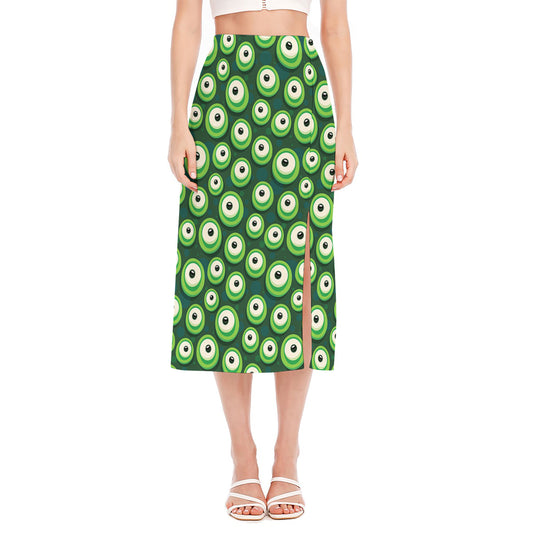 Monster Eyes Pattern Print Side Slit Midi Skirt
