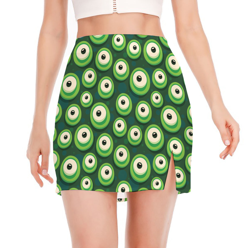 Monster Eyes Pattern Print Side Slit Mini Skirt