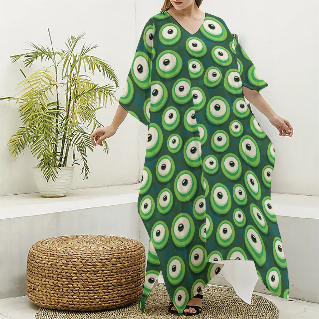 Monster Eyes Pattern Print Silk V-Neck Kaftan Dress