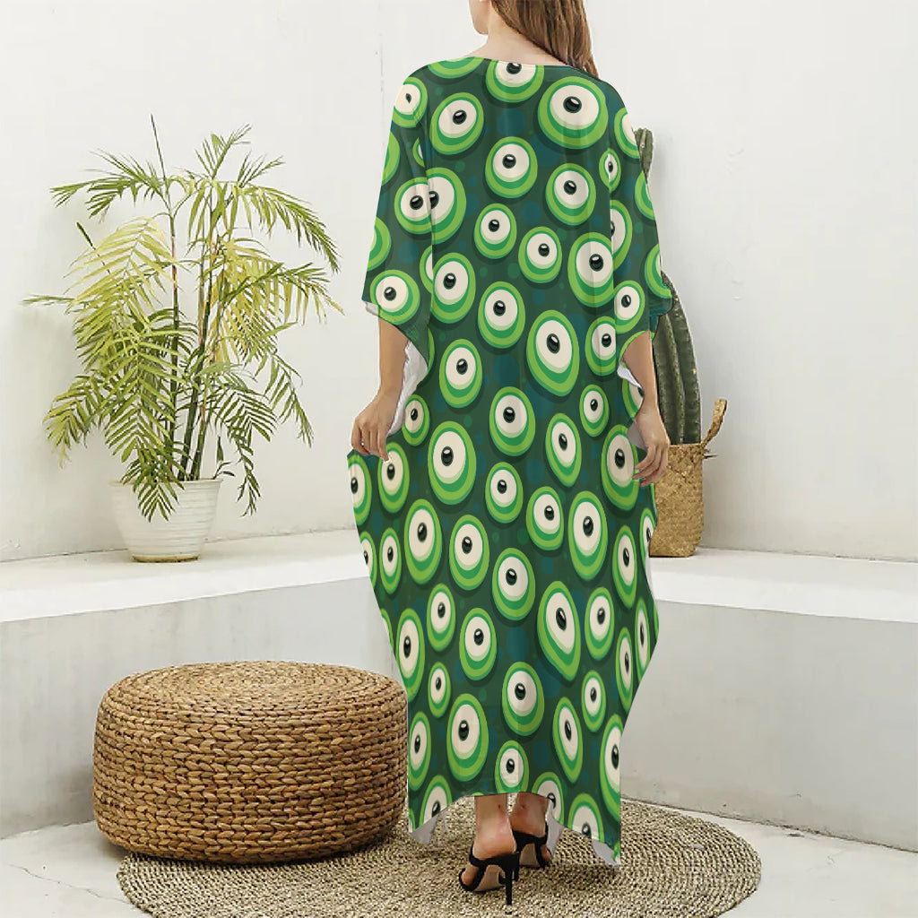 Monster Eyes Pattern Print Silk V-Neck Kaftan Dress