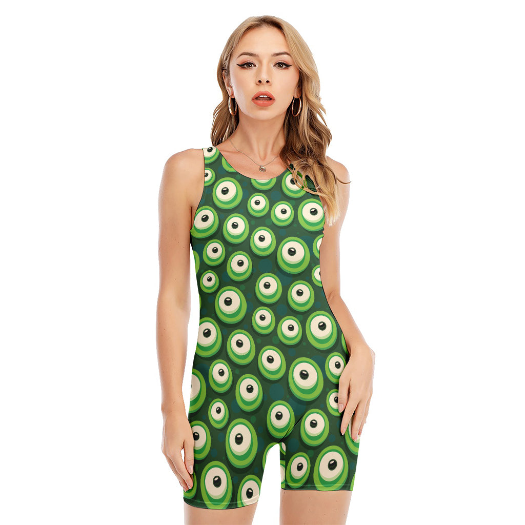 Monster Eyes Pattern Print Sleeveless One Piece Swimsuit