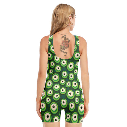 Monster Eyes Pattern Print Sleeveless One Piece Swimsuit