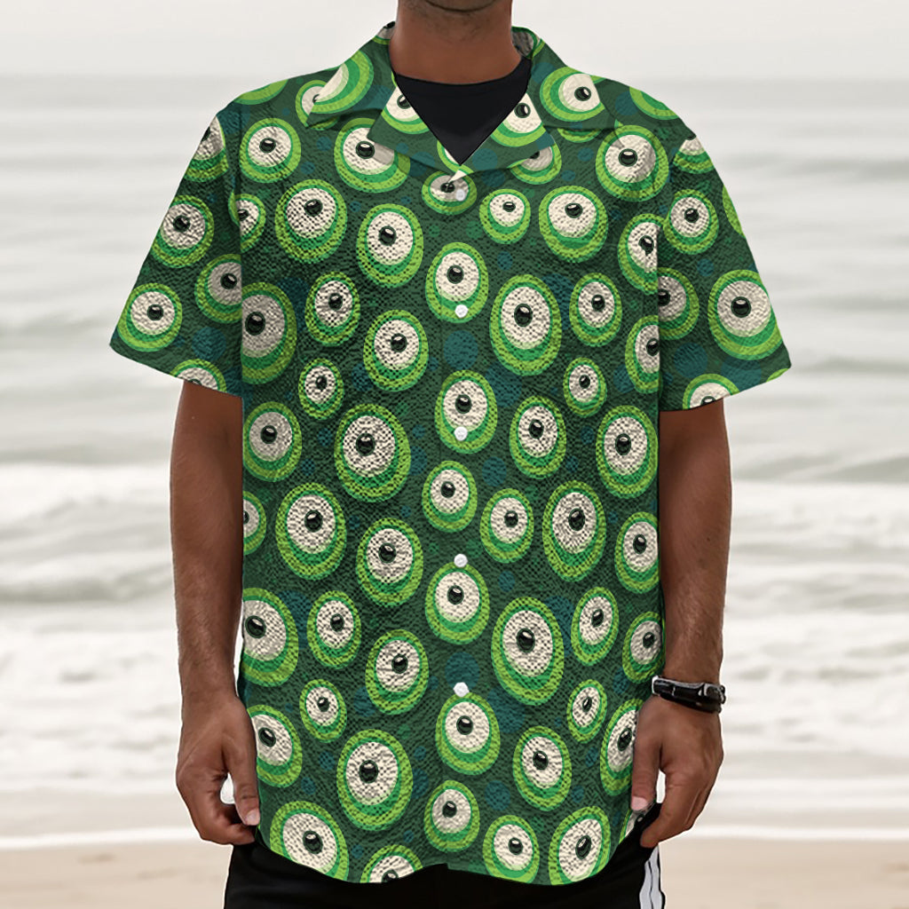 Monster Eyes Pattern Print Textured Short Sleeve Shirt