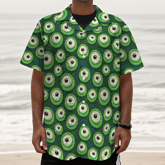 Monster Eyes Pattern Print Textured Short Sleeve Shirt