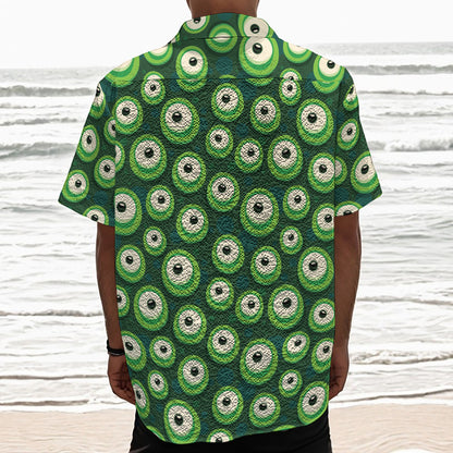 Monster Eyes Pattern Print Textured Short Sleeve Shirt