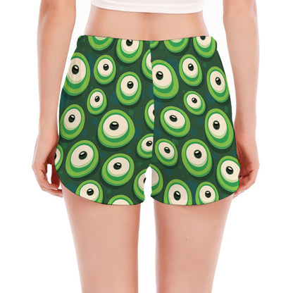 Monster Eyes Pattern Print Women's Split Running Shorts