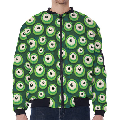 Monster Eyes Pattern Print Zip Sleeve Bomber Jacket