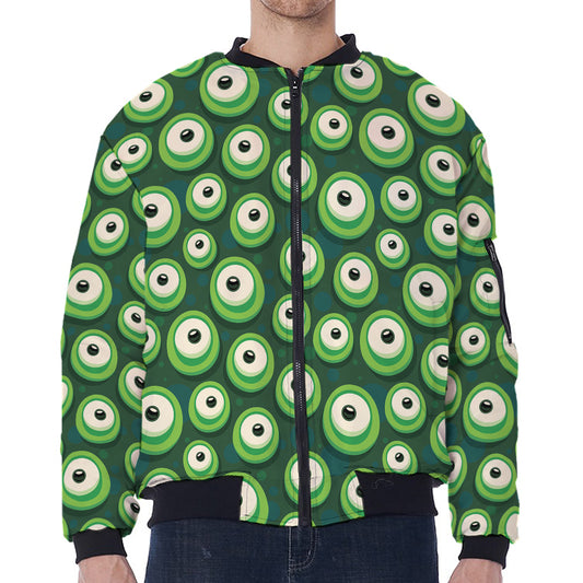 Monster Eyes Pattern Print Zip Sleeve Bomber Jacket