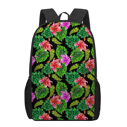 Monstera Hibiscus Hawaii Pattern Print 17 Inch Backpack