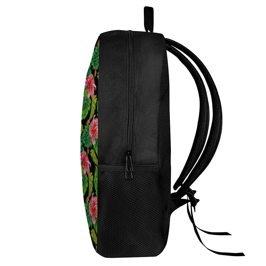 Monstera Hibiscus Hawaii Pattern Print 17 Inch Backpack