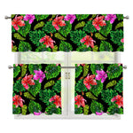 Monstera Hibiscus Hawaii Pattern Print 3 Piece Kitchen Curtains