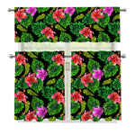 Monstera Hibiscus Hawaii Pattern Print 3 Piece Kitchen Curtains