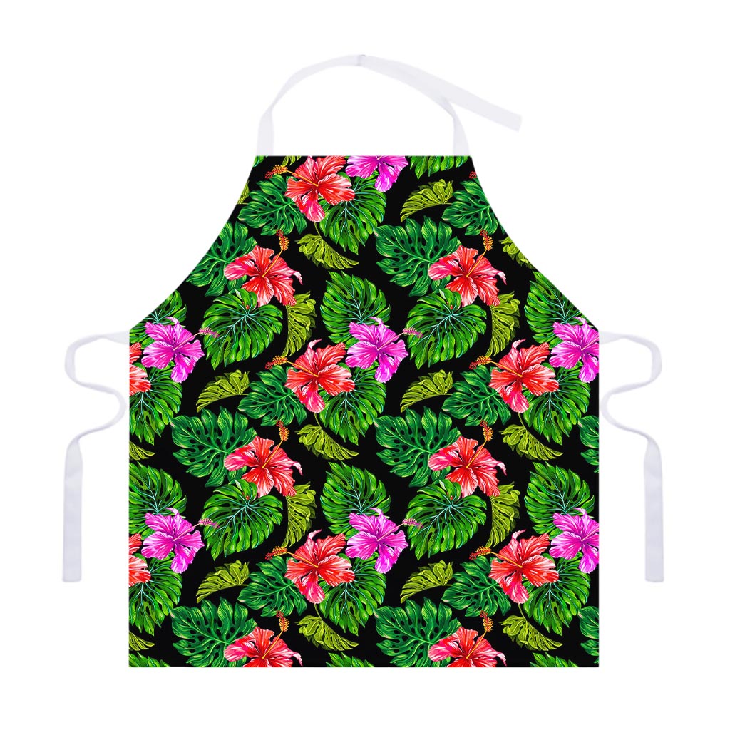 Monstera Hibiscus Hawaii Pattern Print Adjustable Apron