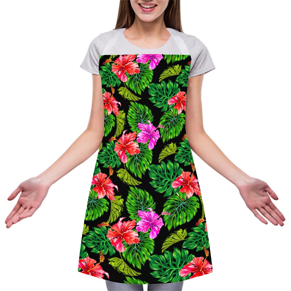 Monstera Hibiscus Hawaii Pattern Print Adjustable Apron