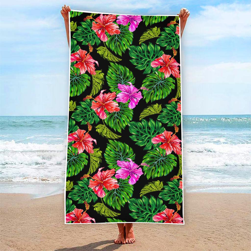 Monstera Hibiscus Hawaii Pattern Print Beach Towel