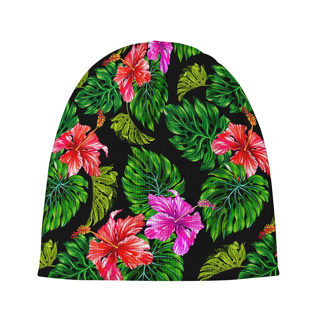 Monstera Hibiscus Hawaii Pattern Print Beanie