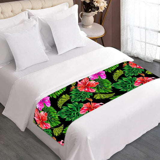 Monstera Hibiscus Hawaii Pattern Print Bed Runner