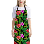 Monstera Hibiscus Hawaii Pattern Print Bib Apron With Pocket