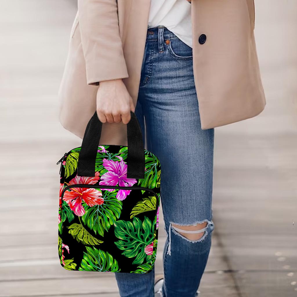 Monstera Hibiscus Hawaii Pattern Print Bible Tote Bag