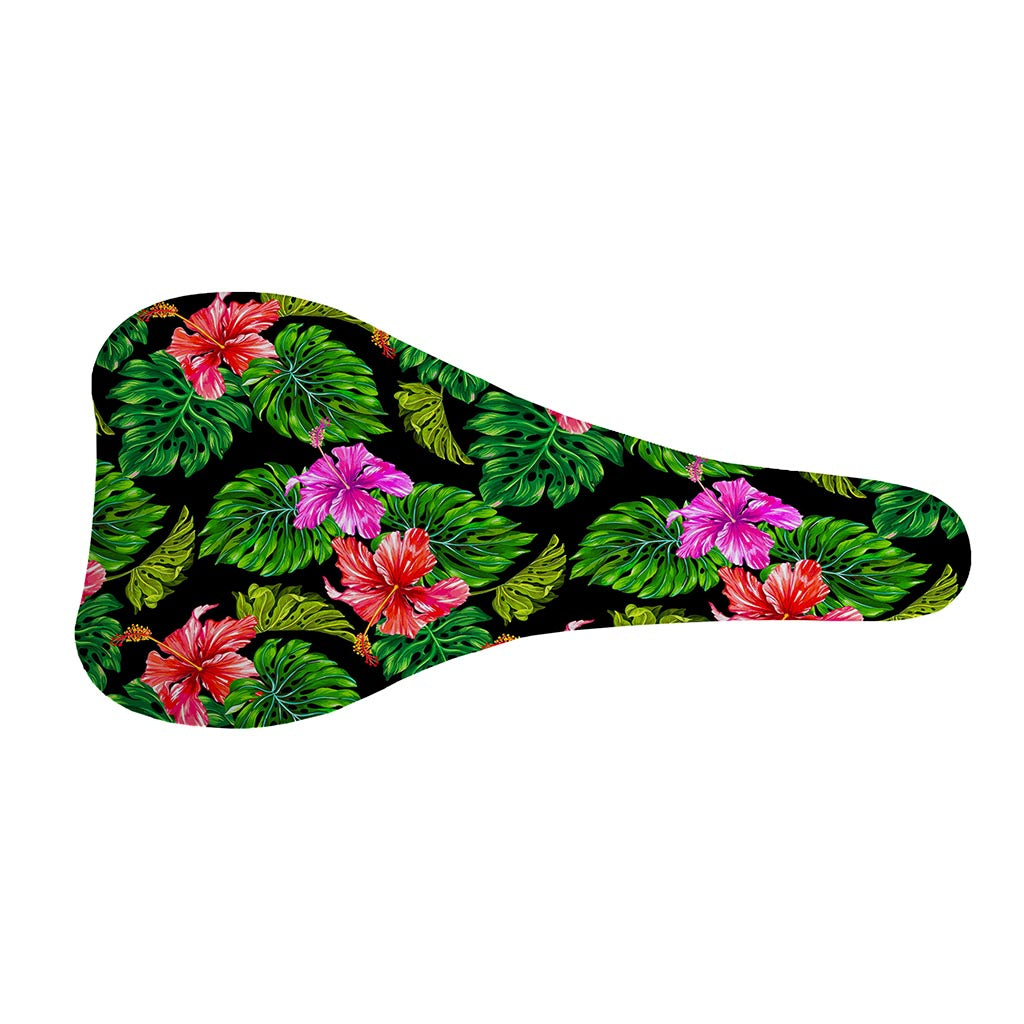 Monstera Hibiscus Hawaii Pattern Print Bicycle Seat Cover