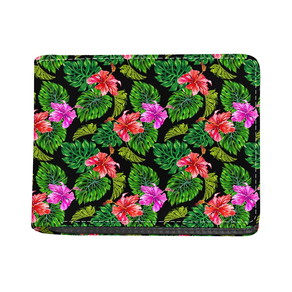 Monstera Hibiscus Hawaii Pattern Print Bifold Wallet