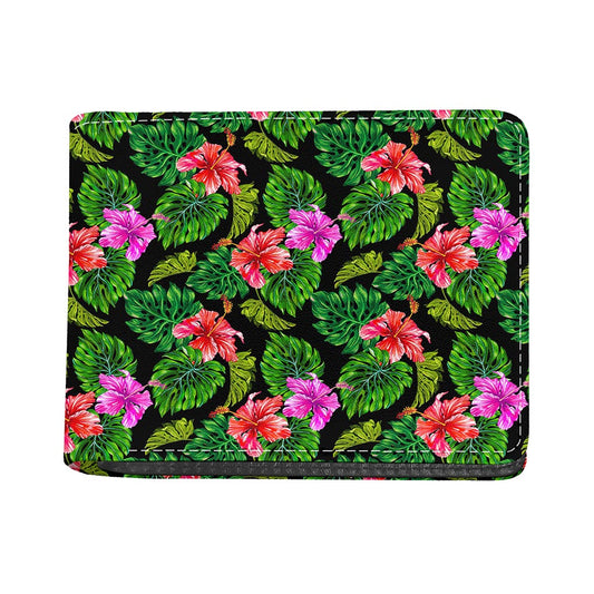 Monstera Hibiscus Hawaii Pattern Print Bifold Wallet