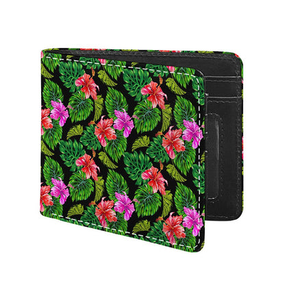 Monstera Hibiscus Hawaii Pattern Print Bifold Wallet
