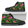 Monstera Hibiscus Hawaii Pattern Print Black High Top Sneakers