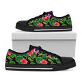 Monstera Hibiscus Hawaii Pattern Print Black Low Top Sneakers