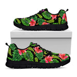 Monstera Hibiscus Hawaii Pattern Print Black Running Shoes
