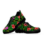 Monstera Hibiscus Hawaii Pattern Print Black Running Shoes