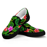 Monstera Hibiscus Hawaii Pattern Print Black Slip On Sneakers