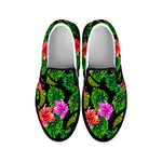 Monstera Hibiscus Hawaii Pattern Print Black Slip On Sneakers