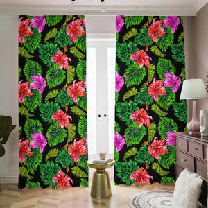 Monstera Hibiscus Hawaii Pattern Print Blackout Pencil Pleat Curtains