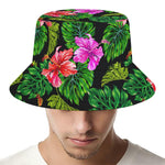 Monstera Hibiscus Hawaii Pattern Print Bucket Hat