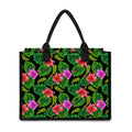 Monstera Hibiscus Hawaii Pattern Print Canvas Tote Bag